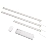Image SILVERGLANS led bathroom strips and wireless control box. Silver strips, rectangular control unit, and small remote.