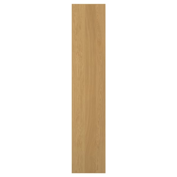A wooden cabinet door. Its light brown with a rectangular shape. Made of oak veneer, it a solid wood edge and a clean design.