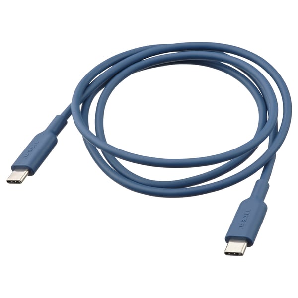 A blue usb-c SITTBRUNN cable with flexible tpe material, coiled, showcasing its 1-meter length and connectors.