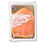A packaged product, SJÖRAPPORT, featuring cold-smoked, sliced salmon in a clear plastic bag with an orange label, weighing 200 grams.