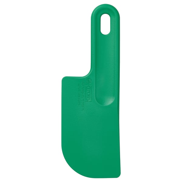 Bright green SJÖRUDA spatula with rounded handle, perfect for baking, has a comfortable grip and narrow blade for precise use.
