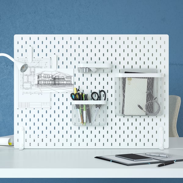 SKÅDIS pegboard with lamp, office supplies, chair