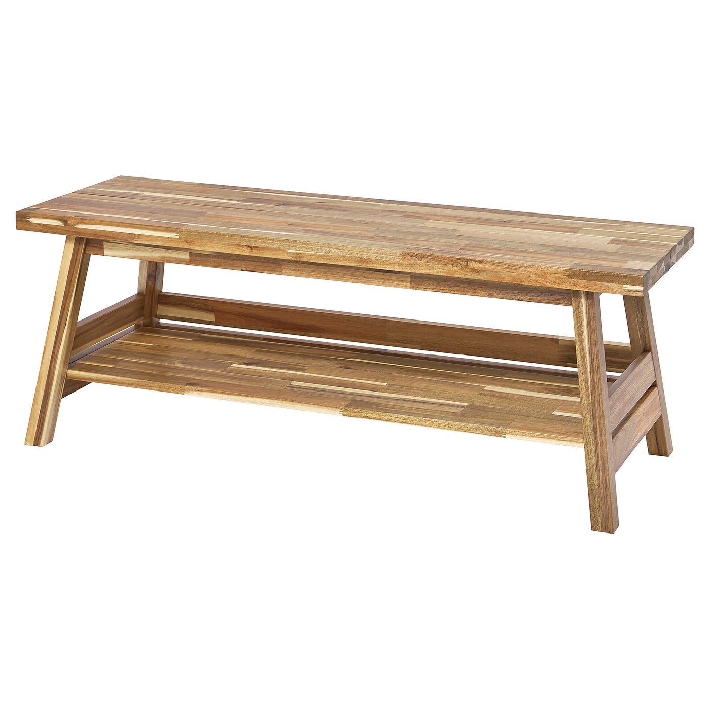 SKOGSTA acacia wood bench - natural brown, rectangular shape with cross-legs, simple design