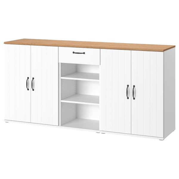 SKRUVBY white cabinet, classic design, adjustable shelves, oak top, durable.