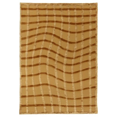 SKUGGSVINGEL rug, golden-brown, handwoven wool with cotton, rectangular, fishing net inspired, wavy texture.