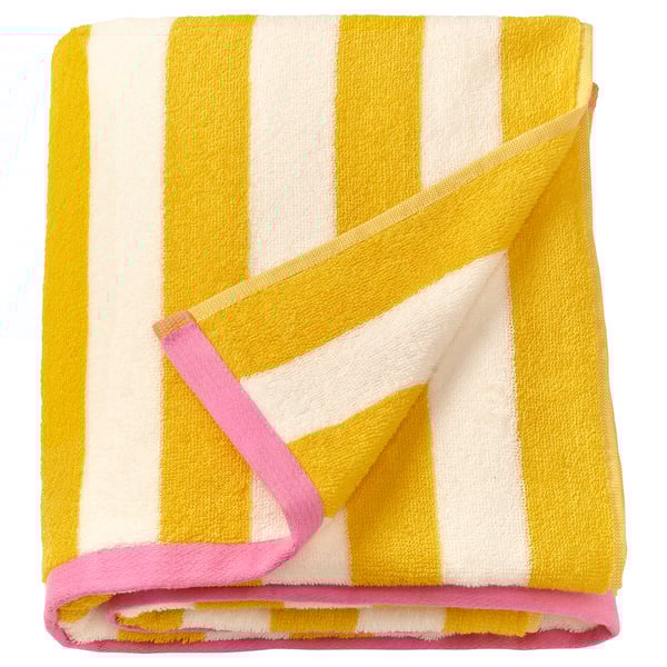SLÅNHÖSTMAL Bath sheet, white/yellow striped, 100x150 cm