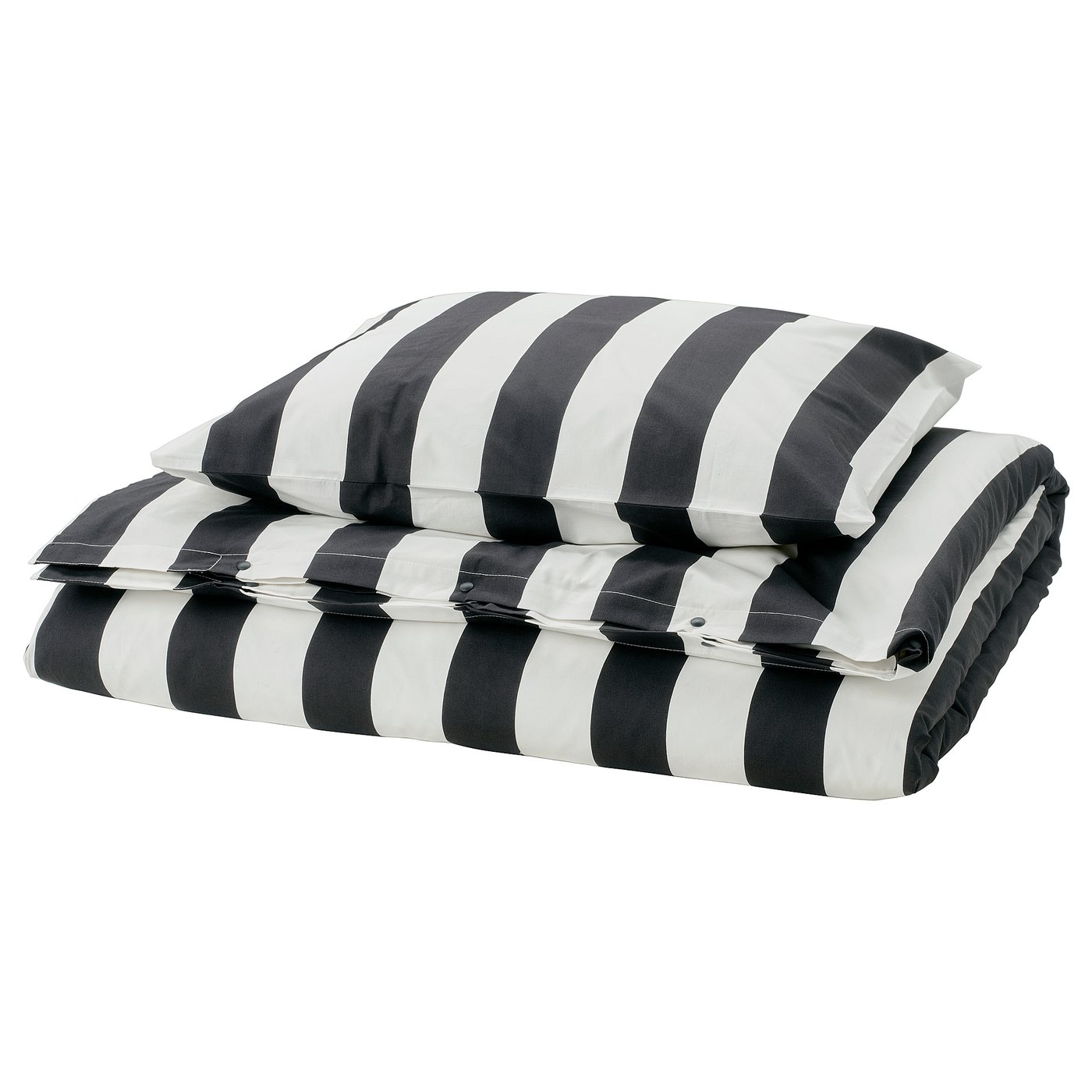 SLÅNHÖSTMAL bedding, black & white stripes, cotton-viscose, rectangular, folded.