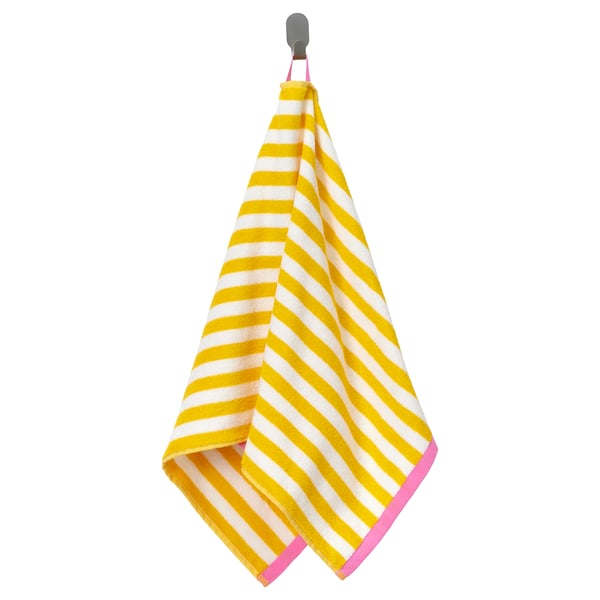 SLÅNHÖSTMAL Hand towel, white/yellow striped, 50x100 cm