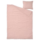SMÅNUNNEÖRT duvet set: red stripes, cotton-viscose blend, soft & breathable, includes one duvet cover and one pillowcase, button closure.