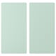 Two pastel green rectangular doors side by side. Each door is flat with rounded edges. Made of fibreboard with acrylic paint.