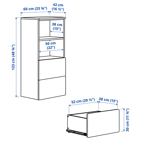 Illustration with measurements for the product: SMÅSTAD.