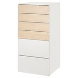 A SMÅSTAD white chest with light wood drawers, featuring six compartments for storage.