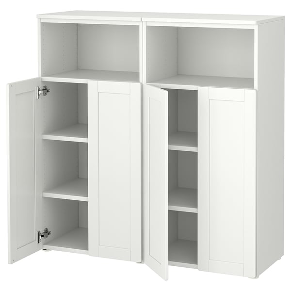 SMÅSTAD white room storage unit with open and closed shelves.