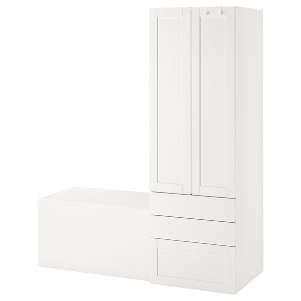 SMÅSTAD white wardrobe, drawers, bench. Modern, minimalist design for kids.