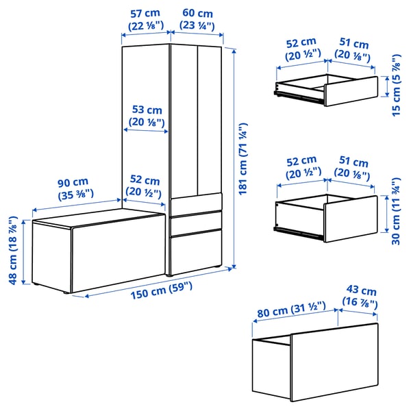 Illustration with measurements for the product: SMÅSTAD.