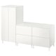 A white kids storage unit, SMÅSTAD, combining a wardrobe and a chest with drawers.