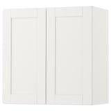 A white SMÅSTAD wall cabinet, rectangular in shape with two doors, providing storage space.