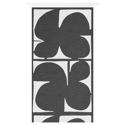 Black & white leaf-patterned SMÅSTÄVMAL curtain - polyester, privacy, light diffusion.