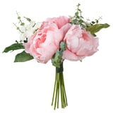 SMYCKA bouquet, pink peonies, green leaves, all artificial, realistic, steel-wired stems.