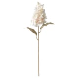White artificial flower spray with green stem and leaves from recycled plastic.