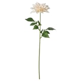 Artificial white flower stem with green leaves, made from recycled materials, standing upright.