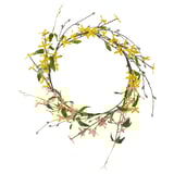 Circular yellow-flower wreath with green leaves, made from recycled plastic.