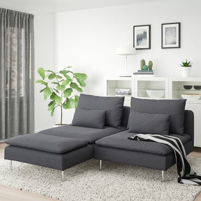 SÖDERHAMN dark grey sectional sofa, modern & cosy, fits well in spacious rooms with white decor & plants.