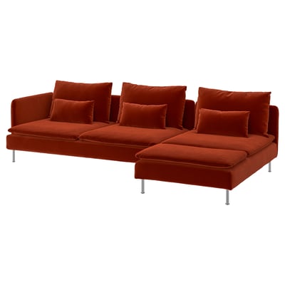 SÖDERHAMN 4-seat sofa with chaise longue, and open end/Alhamn deep orange-red