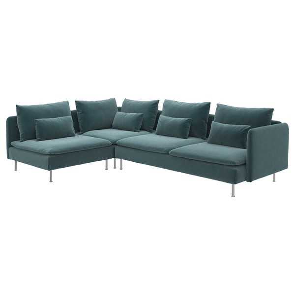 SÖDERHAMN Corner sofa, 4-seat, with open end/Alhamn dark grey-blue