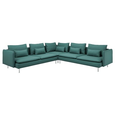SÖDERHAMN teal l-shaped sectional sofa with deep seats, plush cushions, and metal legs.