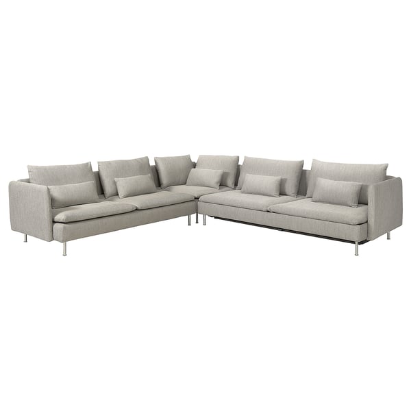 SÖDERHAMN 3-piece grey sectional sofa with metal legs, modern design.