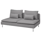 Light gray modern sofa, minimalist design, with metal legs, cushions, and clean lines.