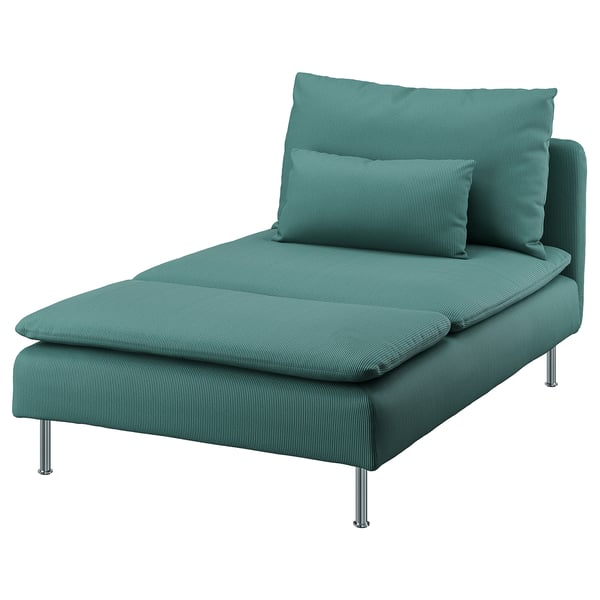 SÖDERHAMN teal chaise lounge, modern design with metal legs.