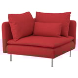 Bright red SÖDERHAMN chair, modern, cozy, with removable cover and metal legs.