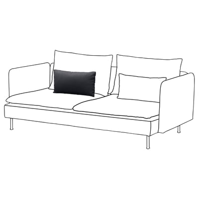 SÖDERHAMN modern white sofa with 4 cushions, metal legs, dark gray pillow.