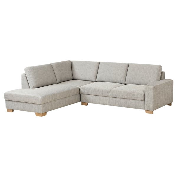 Modern gray SÖRVALLEN l-shaped sofa with wood legs, minimalist design.