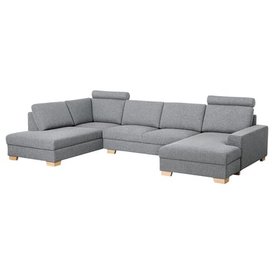 SÖRVALLEN gray modern l-shaped sofa with cushioned seats and back, wooden legs.