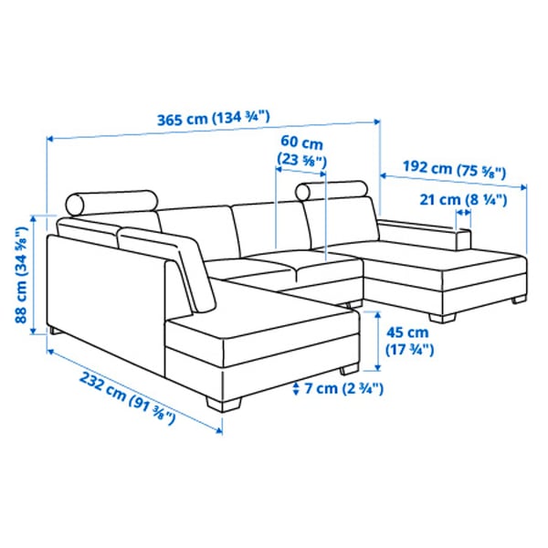 Illustration with measurements for the product: SÖRVALLEN.