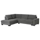 Option: A gray SÖRVALLEN l-shaped sofa with a modern, minimalist design. It a comfortable, deep seat and angled backrest.
