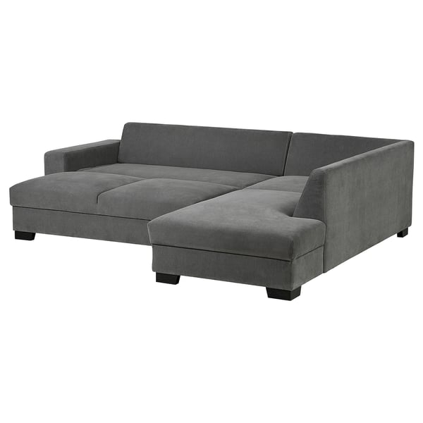 SÖRVALLEN grey sofa, modern design with angled back, minimalist style, fabric & wood.