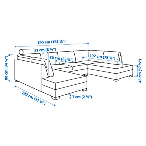 Illustration with measurements for the product: SÖRVALLEN.