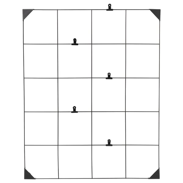 A SÖSDALA black steel memo board with epoxy coating clips, designed for organizing notes and displaying photos.