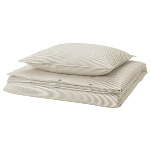 Ikea SOLFIBBLA striped pillowcase set, beige, cotton.