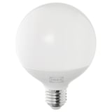 Ikea SOLHETTA led light bulb, warm-white, spherical, plastic.