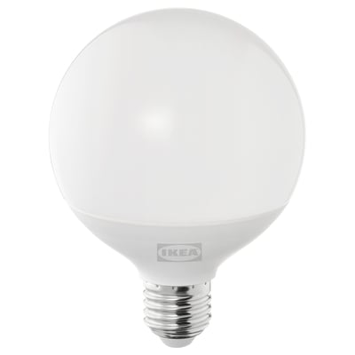 Ikea SOLHETTA led light bulb, warm-white, spherical, plastic.