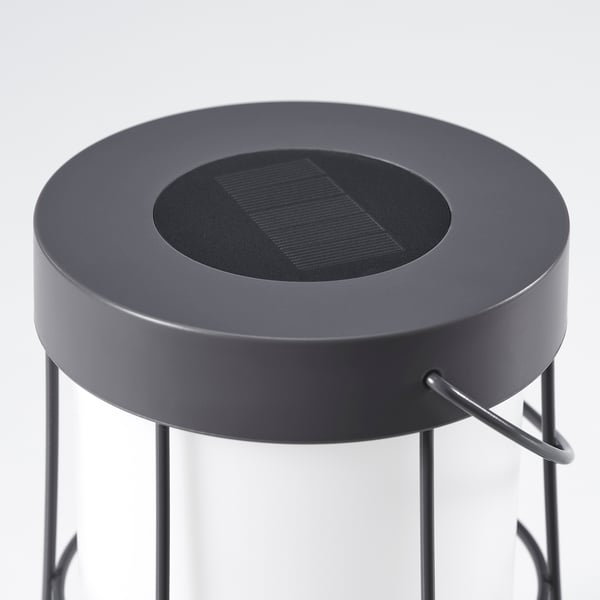Solar lamp with modern design, panel & hook, charges day, lights night.