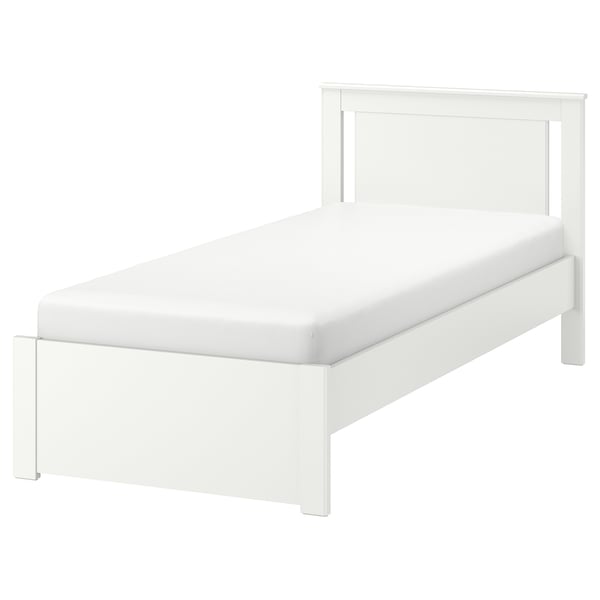 SONGESAND white bed frame, minimalist, sturdy, rounded edges, high legs.