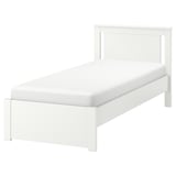 SONGESAND white bed frame, minimalist, sturdy, rounded edges, high legs.
