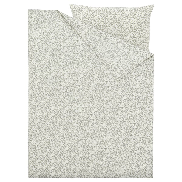 SORGMANTEL bed linen set: light green leaf pattern, crease-free cotton-polyester blend, rectangle shape, delicate floral design.