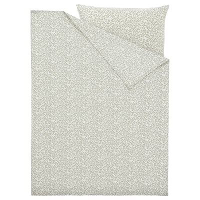 SORGMANTEL bedding set, beige with green leaf pattern, cotton-polyester blend, square pillows.